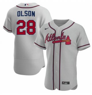 Men's Atlanta Braves #28 Matt Olson Gray Flex Base Stitched Baseball Jersey