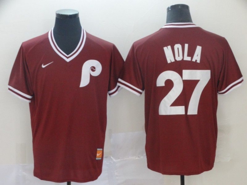 Men Philadelphia Phillies 27 Nola Red Game Throwback Nike 2022 MLB Jersey