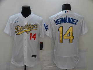 Men's Los Angeles Dodgers #14 Kiké Hernández 2021 White Gold Sttiched Jersey