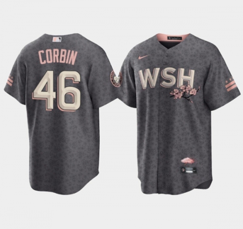 Men's Washington Nationals #46 Patrick Corbin 2022 Grey City Connect Cherry Blossom Cool Base Stitched Jersey