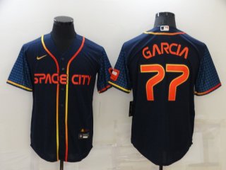 Men's Houston Astros #77 Luis Garcia 2022 Navy Blue City Connect Cool Base Stitched Jersey