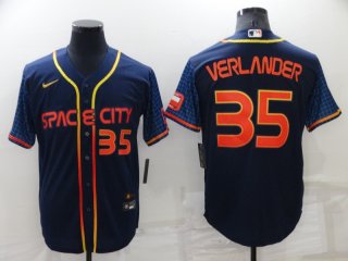 Men's Houston Astros #35 Justin Verlander Number 2022 Navy Blue City Connect Cool Base Stitched Jersey