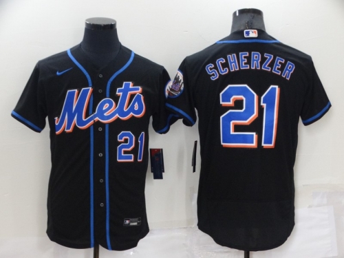 Men's New York Mets #21 Max Scherzer Black Stitched MLB Flex Base Nike Jersey