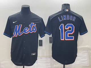 Men's New York Mets #12 Francisco Lindor Black Stitched MLB Cool Base Nike Jersey