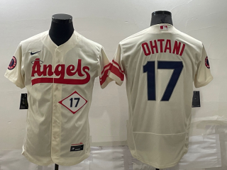 Men's Los Angeles Angels #17 Shohei Ohtani Number Cream 2022 City Connect Flex Base Stitched Jersey