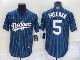 Men's Los Angeles Dodgers #5 Freddie Freeman Navy Blue Pinstripe Stitched MLB Cool Base Nike Jersey