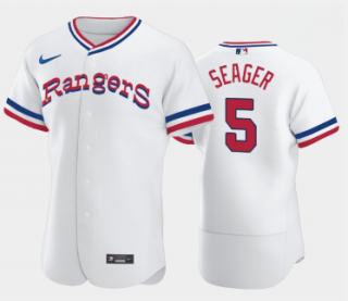 Men's Texas Rangers #5 Corey Seager White Throwback Stitched Flex Base Nike Jersey