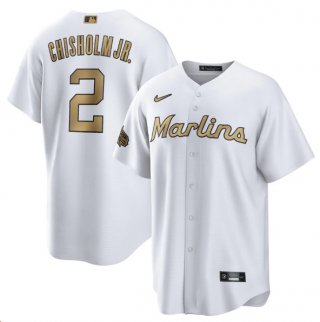 Men's Miami Marlins #2 Jazz Chisholm Jr. White 2022 All-Star Cool Base Stitched Baseball Jersey