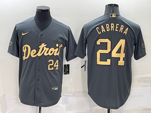 Men's Detroit Tigers #24 Miguel Cabrera Number Grey 2022 All Star Stitched Cool Base Nike Jersey