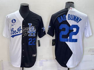 Mens Los Angeles Dodgers #22 Bad Bunny White Black Number 2022 Celebrity Softball Game Cool Base Jersey