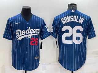 Men's Los Angeles Dodgers #26 Tony Gonsolin Number Red Navy Blue Pinstripe Stitched MLB Cool Base Nike Jersey