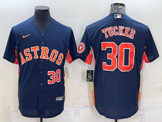 Men's Houston Astros #30 Kyle Tucker Number Navy Blue With Patch Stitched MLB Cool Base Nike Jersey