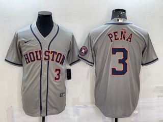 Men's Houston Astros #3 Jeremy Pena Number Grey With Patch Stitched MLB Cool Base Nike Jersey