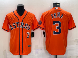 Men's Houston Astros #3 Jeremy Pena Number Orange With Patch Stitched MLB Cool Base Nike Jersey