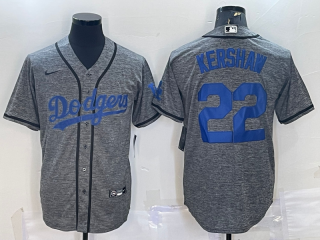 Men's Los Angeles Dodgers #22 Clayton Kershaw Grey Gridiron Cool Base Stitched Baseball Jersey