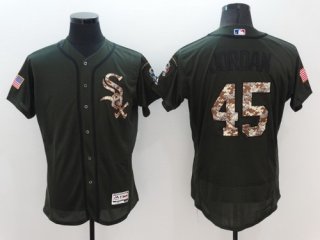 Men's Chicago White Sox #45 Michael Jordan Retired Green Salute to Service 2016 Flexbase Majestic Baseball Jersey