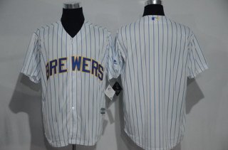 Men's Milwaukee Brewers Blank White Pinstirpe Baseball Jersey