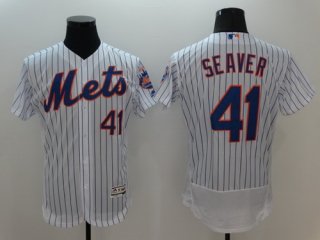 Men's New York Mets #41 Tom Seaver Retired White Pinstripe 2016 Flexbase Majestic Baseball Jersey