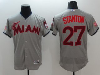 Men's Miami Marlins #27 Giancarlo Stanton Gray Fashion Stars & Stripes 2016 Flexbase MLB Independence Day Jersey