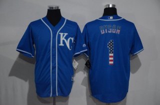 Men's Kansas City Royals #1 Jarrod Dyson KC Navy Blue USA Flag Fashion Stitched MLB Jersey