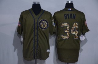 Men's Texas Rangers #34 Nolan Ryan Retired Green Salute to Service Cool Base Stitched MLB Jersey