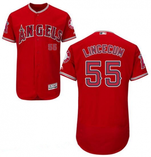 Men's Los Angeles Angels of Anaheim #55 Tim Lincecum Red 2016 Flex Base Majestic MLB Stitched Jersey