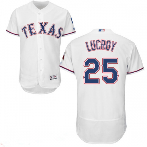 Men's Texas Rangers #25 Jonathan Lucroy White Home 2016 Flex Base Majestic Stitched MLB Jersey