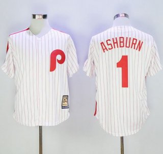 Mitchell And Ness Phillies #1 Richie Ashburn White Strip Throwback Stitched MLB Jersey