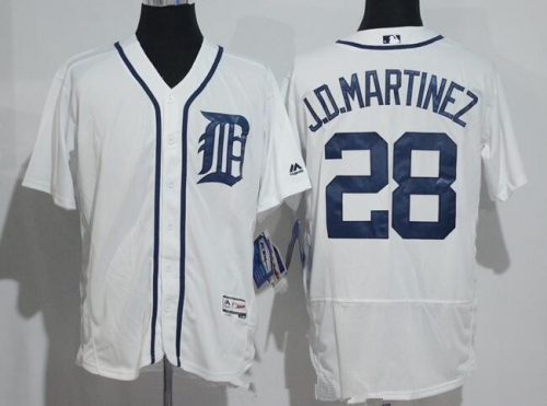 Men's Detroit Tigers #28 J. D. Martinez White Home Stitched MLB 2016 Majestic Flex Base Jersey