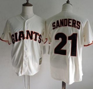 Men's San Francisco Giants #21 Deion Sanders 1995 Cream Throwback VINTAGE Baseball Jersey