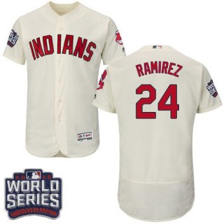 Men's Cleveland Indians #24 Manny Ramirez Cream 2016 World Series Patch Stitched MLB Majestic Flex Base Jersey