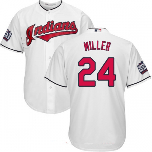 Men's Cleveland Indians #24 Andrew Miller White Home 2016 World Series Patch Stitched MLB Majestic Cool Base Jersey