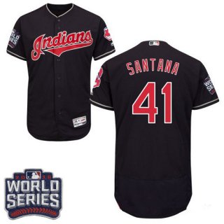 Men's Cleveland Indians #41 Carlos Santana Navy Blue 2016 World Series Patch Stitched MLB Majestic Flex Base Jersey