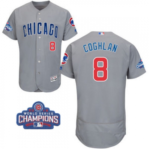 Men's Chicago Cubs #8 Chris Coghlan Gray Road Majestic Flex Base 2016 World Series Champions Patch Jersey