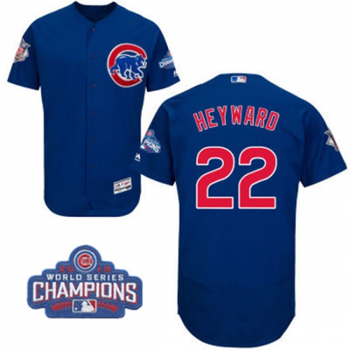 Men's Chicago Cubs #22 Jason Heyward Royal Blue Majestic Flex Base 2016 World Series Champions Patch Jersey