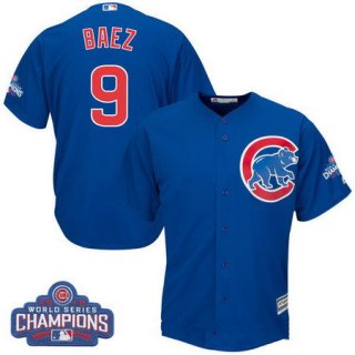 Men's Chicago Cubs #9 Javier Baez Majestic Royal Blue 2016 World Series Champions Team Logo Patch Player Jersey