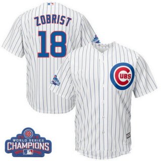 Men's Chicago Cubs #18 Ben Zobrist Majestic White Home 2016 World Series Champions Team Logo Patch Player Jersey