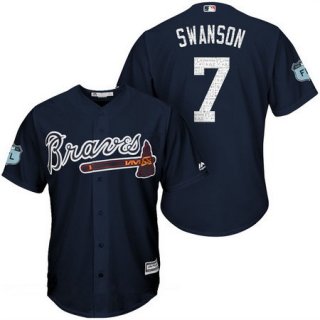 Men's Atlanta Braves #7 Dansby Swanson Navy Blue 2017 Spring Training Stitched MLB Majestic Cool Base Jersey