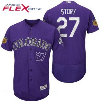 Men's Colorado Rockies #27 Trevor Story Purple 2017 Spring Training Stitched MLB Majestic Flex Base Jersey