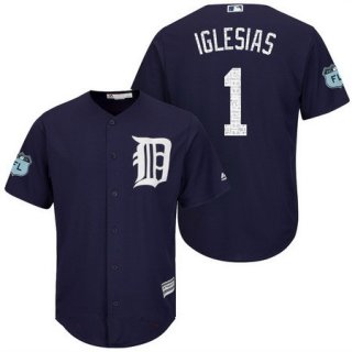 Men's Detroit Tigers #1 Jose Iglesias Navy Blue 2017 Spring Training Stitched MLB Majestic Cool Base Jersey