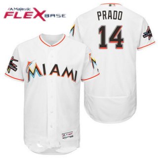 Men's Miami Marlins #14 Martin Prado White Home 2017 All-Star Patch Stitched MLB Majestic Flex Base Jersey