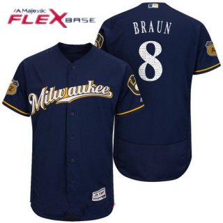 Men's Milwaukee Brewers #8 Ryan Braun Navy Blue 2017 Spring Training Stitched MLB Majestic Flex Base Jersey