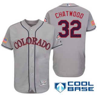 Men's Colorado Rockies #32 Tyler Chatwood Gray Stars & Stripes Fashion Independence Day Stitched MLB Majestic Cool Base Jersey