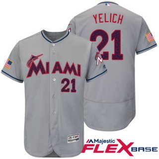 Men's Miami Marlins #21 Christian Yelich Gray Stars & Stripes Fashion Independence Day Stitched MLB Majestic Flex Base Jersey