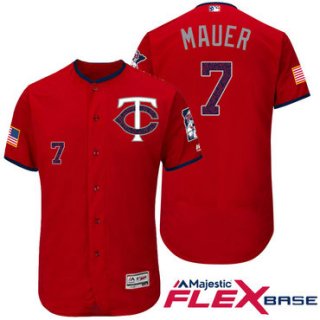 Men's Minnesota Twins #7 Joe Mauer Red Stars & Stripes Fashion Independence Day Stitched MLB Majestic Flex Base Jersey