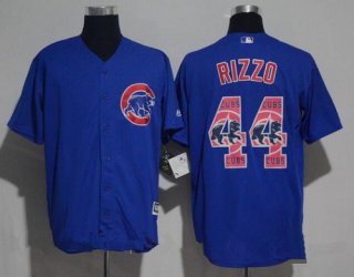 Men's Chicago Cubs #44 Anthony Rizzo Royal Blue Team Logo Ornamented Stitched MLB Majestic Cool Base Jersey