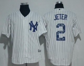 Men's New York Yankees #2 Derek Jeter Retired White Team Logo Ornamented Stitched MLB Majestic Cool Base Jersey