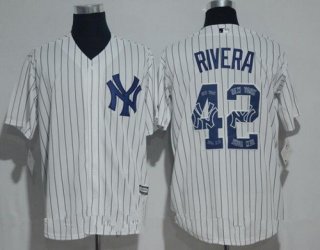 Men's New York Yankees #42 Mariano Rivera Retired White Team Logo Ornamented Stitched MLB Majestic Cool Base Jersey