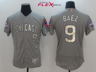 Men's Chicago Cubs #9 Javier Baez Gray World Series Champions Gold Stitched MLB Majestic 2017 Flex Base Jersey