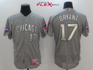 Men's Chicago Cubs #17 Kris Bryant Gray World Series Champions Gold Stitched MLB Majestic 2017 Flex Base Jersey